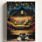 Sayılarla Boyama Tuval Hobi Seti KAHVE VE EV Temalı Fır&ccedil;a ve Boya Dahil Set (&Ccedil;ıtalı) 40x50 CM Kendin Yap Sayılarla Tuval Boya
