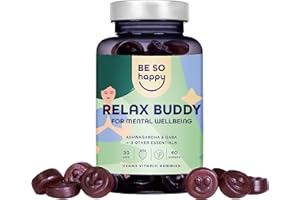 BE SO HAPPY Ashwagandha Gummies 250mg | 60 Gummies| Pour le Stress et le Bien-être Mental | Avec Gaba, Rhodiola, et Vitamines B6 et B12 | Goût de fraise | Provision de 30 jours | Vegan, sans gluten & sans lactose