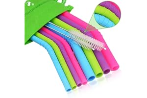 Walfos Silikonowe słomki wielokrotnego użytku, do kubków 570 ml (zestaw 8 sztuk), silikonowe słomki, 2 rozmiary, z 2 szczotkami do czyszczenia, bezpieczne, przyjazne dla środowiska