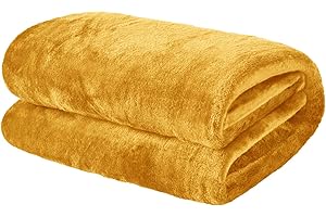 Brentfords - Coperta super morbida in pile di flanella, grande, soffice e calda, colore: giallo ocra/senape, 150 x 200 cm
