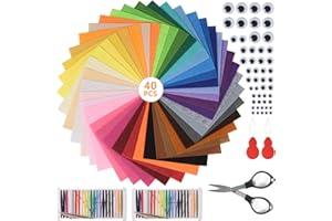 Annickee Feltro Per Lavoretti in 40 Colori Diversi, Set da 40 Pannolenci Colorati Morbido, 15 * 15cm, Fogli di Feltro per Lavoretti, con 21 Colori di Ago e Filo, Forbici e Occhi Finti