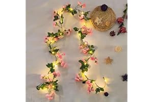 Fielegen 6FT Artificial Flower String Lights Battery Operated Fake Rose Vine Floral Garland with 20 LED Fairy Lights,Silk Hanging Pink Rose Flower Vines for Wedding Party Garden Home Table Wall Decor