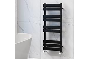 NRG Bathroom Flat Panel Heated Towel Rail Radiator Modern Central Heating Warmer Wall Mounted Ladder Rad 1000×450mm Black