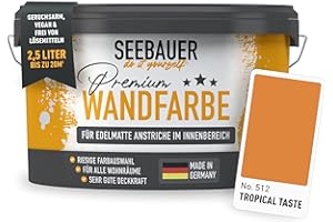 SEEBAUER diy Peinture murale orangé pour intérieur (No. 512 Tropical Taste 2,5 Litre) Tons orangés haute opacité