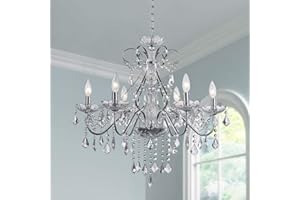 ‎SM SAINT MOSSI Saint Mossi 6 Licht Kristall Kronleuchter Moderne Leuchte des Kronleuchters,Kristallhängendes Licht Regentropfen Kronleuchter für den Speisesaal,Schlafzimmer,Wohnzimmer,H58cm x D60cm, verchromt