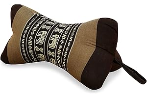 Livasia Coussin appuie-Nuque Coussin os, Coussin cale-Nuque en Forme d’os, Coussin de Sofa, Coussin de Lecture kapok, Jardin Balcon, Coussin de Voyage Fait Main Ø 15x32cm (Marron/Éléphants)