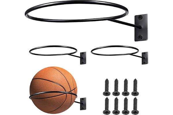 4 stycken bollhållare vägg metall, bollstativ för väggmontering för basket fotboll volleyboll rugby, robust bollrack display för garage sovrum klubb