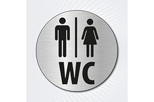 ‎PG PICO SIGNS SCHILDER UND MEHR Hinweisschild rund WC TOILETTE Durchmesser 10 cm | Hinweisschild aus gebürstetem Alu-Dibond WC Pissoir Toilette Mann Frau Divers
