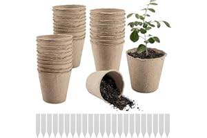 ZHIYU666 50PCS Biodegradable Plant Pots - Small Plant Pots for Seedlings, Seed Pots, Mini Plant & Flower Pots, Root Trainers, Sweet Pea Pots, Deep Root Seed Trays, Compostable Nursery Containers with 50 Labels