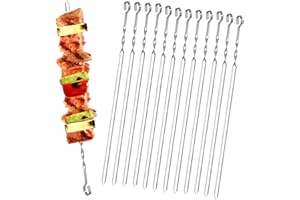 Homealexa Lot de 20 Brochettes à Viande en Acier Inoxydable pour Barbecue, Brochettes en métal Plat 38 cm