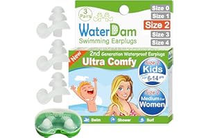 WaterDam Tappi per le orecchie da nuoto, impermeabili, ultra comodi, per prevenire l'orecchio del nuotatore (taglia 2+2+2: bambini adolescenti, orecchie medie e donne, piccoli orecchi (trasparente))