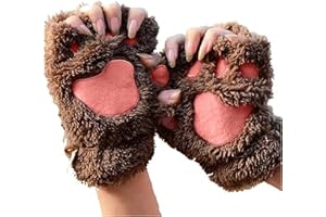 TOPGROWTH ACCESSORIO Topgrowth Guanti Donna Kawaii Guanti da Gatto Peluche in Pelliccia Sintetica Cosplay Zampe di Gatto Guanti Senza Dita Ragazze Guanti a Mezze Dita in Tessuto