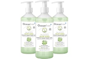 OCEAN FREE Aloe Vera Hand Sanitiser Gel - 500ml Pump Bottle - 70% Alcohol - Made in the UK (Pack of 3)