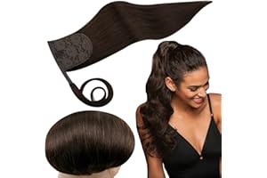 RUNATURE Cola Postiza Pelo Natural Marrón Oscuro Pelo Humano 30cm Recto Extensiones Cola de Pelo Natural Liso 70g #2