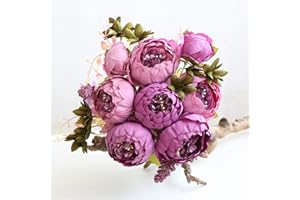 JOYHAZE - Ramo de peonías artificiales de 48,26 cm de imitación de seda con capullos para decoración de bodas, hogar, fiestas, oficina, centros de mesa, arreglos florales de bricolaje (morado)