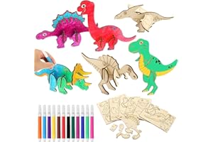 YSYZM Kit fai da te Dinosauro, attività manuale per il tempo libero creativo per bambini, set di 12 puzzle 3d per bambini, dinosauro in legno con penne colorate