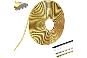 MeYuxg Baguette de Finition Autocollantes,Plafond Moulure Adhesive,PVC Moulure Murale Autocollantes, Plinthe Souple Autoadhésive,Panneaux Muraux Autocollants Polyvalentes(Or-12M-8MM-2.8MM)