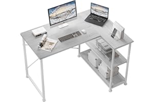 ‎TRIUMPHKEY TRIUMPHKEY Umkehrbarer Schreibtisch L Form Eckschreibtisch mit Ablagefächern Reversibel Computertisch L-förmiger mit Ecktisch, Bürotisch L Form 2 Tier DIY Lagerregalen Eck Tisch 110CM Grau