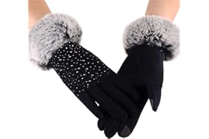 Afinder - Guanti termici da donna, in finta pelliccia sintetica con strass, con schermo tattile