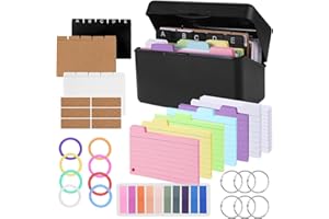 EOPUOZS Kit de Tarjetas de Memoria con Estuche Negro para Fichas de Estudio, 230 Notas Adhesivas, 15 Tarjetas de Índice y 15 Anillas Metálicas para Aprendizaje, Trabajo y Apuntes