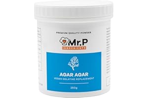 Mr.P Ingredients Agar Agar Poudre 250g Pot, Gelifiant Alimentaire Naturel et Végétal pour Gelées, Desserte, Cuisine Moléculaire et Mixologie, Sans Gluten, Sans OGM, Gélatine Halal, Kasher