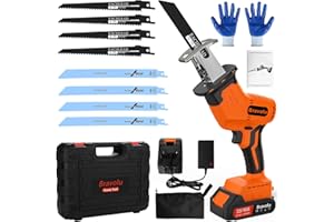 Sega a Gattuccio, Bravolu 21V Sega a Sciabola a Batteria con 2.0AH Batteria e 8 Lame di Sega, 0-3500SPM Velocità Variabile Sega Alternativa, 20mm Lunghezza di Corsa, Caricabatterie Rapido