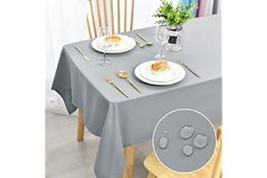 DWCN Srebrno-szary obrus odporny na plamy, zmywalny, wodoszczelny, do jadalni, ogrodu, na imprezę, wesela lub do domu, 140 x 280 cm