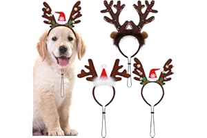 Pedgot 3 Pack Christmas Pet Headwear Xmas Hair Loop Brown Reindeer Antlers Headband Christmas Pet Costume Hair Accessory for Dogs
