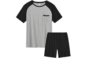 MoFiz Piżama Męska Letnia Miękka Piżama Krótki Zestaw Do Nocnej Dwa-częściowy Koszulka i Spodenki Z Kieszeniami, czarny, 4XL