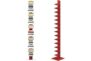 Flo.mar - Libreria a Colonna con 14 Ripiani 20x15cm - Libreria Verticale a Colonna da Terra con Base in Metallo 35x35 cm - Stretta e Alta 214 cm - Rosso