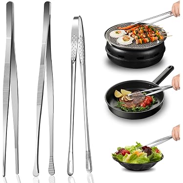 Lot De 3 Pinces De Cuisine En Acier Inoxydable - Poignée Antidérapante, Pour Barbecue, Viande, Pâtes, Salade - 6