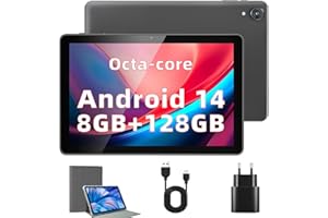 Rebecco Tablet 10 Zoll Android 14 Tablets, Octa Core 1280 * 800 IPS HD Display Android Tablet, 8GB RAM+128GB ROM(Expand to 1TB), Unisoc A523 CPU, 5G/2.4G WiFi, 5MP+8MP Kamera