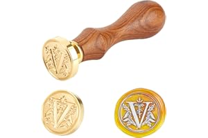 PH PandaHall 1pz Timbro Sigillo di Cera Timbro Ceralacca Alfabeto Lettera V, Timbri Sigillante Testa in Ottone Rimovibile con Manico in Legno per Inviti di Nozze Buste Natale Confezione