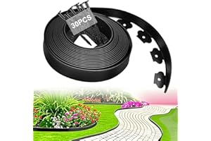 BRIMOREA Bordillo para Césped Flexible de Plástico, Rejilla para Césped, Bordillo de Jardín para Delimitación, Jardín, Terraza y Parterres, 10m×5cm Alto con 30 Piquetes de Anclaje, Negro