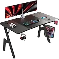 HLFURNIEU Scrivania Gaming Ergonomica, 120 x 60 cm Tavolo da Computer, Scrivania Gamer con Porta Bicchiere e Gancio per Cuffi