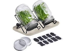 RFSHOP Kit De Germination, Kit De Pot De Germination De, Couvercles De Pot De Germination, Pot De Germination en Acier Inoxydable, Kit De Culture De Germes, Plateau D'égouttement pour Bocaux Mason À