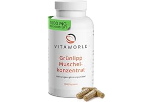 ‎VITA WORLD Grünlippmuschel Konzentrat – 1000mg reines Grünlippmuschelpulver pro Tag (150 Kapseln) – aus neuseeländischer Grünlippmuschel – für Gelenke & Knorpel – ohne Zusätze, laborgeprüft – vitaworld