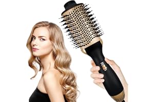 FAUXPONT Brosse soufflante 3 en 1 pour tous types de cheveux, Brosse à air chaud 1000W pour Sécher, Lisser, Volume, Brosse Seche Cheveux de Soins Ioniques, Brosse Cheveux Brushing Professionnel Or