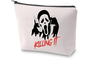 BAUNA Bolsa de maquillaje para amantes de la película de terror Killing It con cremallera, bolsa de cosméticos Scream, bolsa de aseo de cara fantasma, regalo de fiesta de Halloween, Matar cara fantasma, no