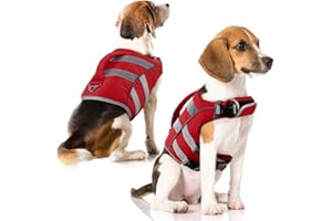 KATZINST Gilets de Sauvetage pour Chiens, Vestes de flottaison, Gilets de Sauvetage réglables pour Animaux de Compagnie avec poignées pour la Natation, Le Surf, la Navigation de Plaisance (XL)