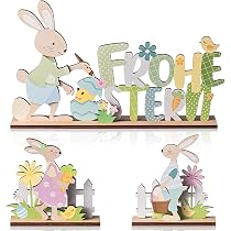 2 Decorazioni Da Tavolo In Legno Per Pasqua – Coniglio E Scritta, Per Casa, Ufficio E Regali