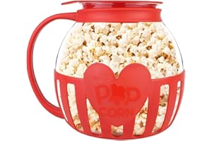 SVUPUE Máquina de palomitas de maíz para microondas, de vidrio borosilicato para microondas, apta para lavavajillas, ideal para reuniones, fiestas, picnics, color rojo