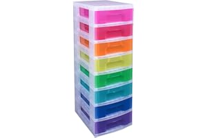 REALLY USEFUL BOX Really Useful Boîte de rangement en plastique 8 x 7 l Cadre transparent avec tiroirs arc-en-ciel