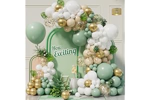Conleke Sage Green Balloon Arch Kit, 152pcs Olive Garland with White Gold Nude Balloons Confetti for Birthday Party Jungle Safari Baby Shower Decor, Medium