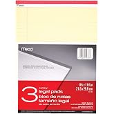 Mead Legal Pad Geniş &Ccedil;izgili Yazı Pedleri - Ofis ve Not Alma İ&ccedil;in, 50 Yapraklı, 3'l&uuml; Set