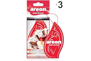 ‎AREON AREON Mon Auto Duft Apfel Zimt Autoduft Lufterfrischer Rot Hängend Aufhängen Anhänger Spiegel Pappe 2D Wohnung (Apple and Cinnamon Set Pack x 3)