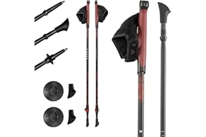 KADVA Bâtons de Marche Nordique Nordic Walking HALNA Couleur Rouge avec Taille Réglable 84-135 cm Système de Blocage Rapide Quick Lock pour Un Blocage Stable et Sécurisée