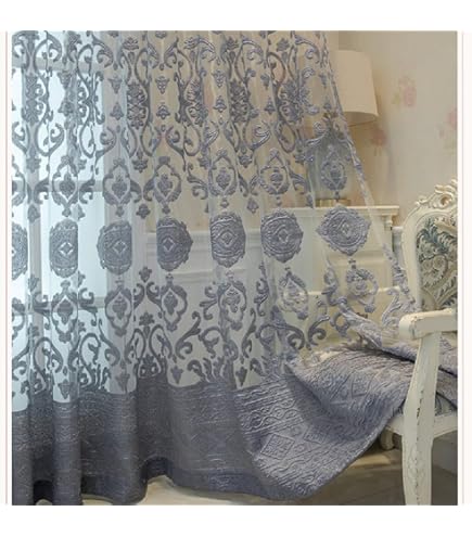 Coppia Di Tende A Doppio Strato Con Ricamo 3D – Tendaggi Per Soggiorno E Camera Da Letto Con Valances, Grigio 140x230 Cm