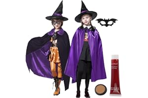 duoleey Vestito Halloween Bambina Bambino Costume Strega Mantello Halloween Strega, Sangue Finto, Cera Cicatriziale, Maschera Pipistrello Costume Halloween Bambina Banbino