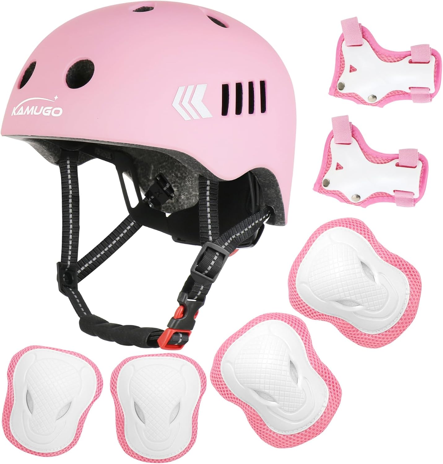 Kamugo Equipo de Protección Ajustable para Niños - Casco, Rodilleras, Coderas, Guantes, Compatible con Bicicleta, Skateboard, monopatín y Otros Deportes Extremos